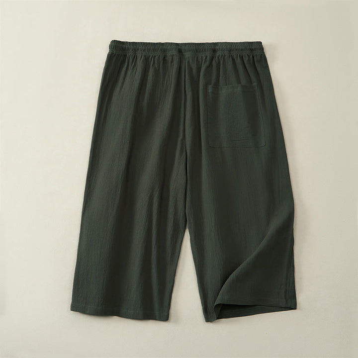 Buddha Stones Summer Casual Drawstring Solid Capri Pants Men's Straight Leg Pants With Pockets - image 9