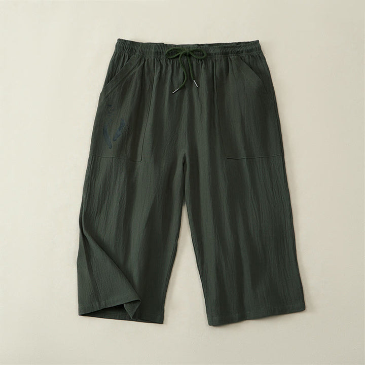 Buddha Stones Summer Casual Drawstring Solid Capri Pants Men's Straight Leg Pants With Pockets - DarkOliveGreen - US/UK/AU42，EU52 (3XL) - image 8