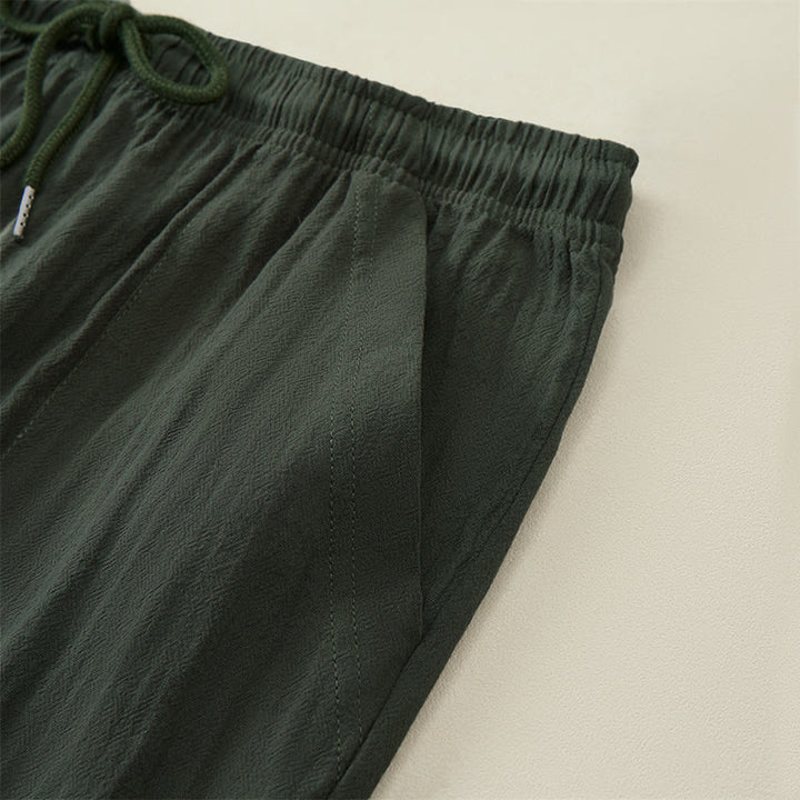 Buddha Stones Summer Casual Drawstring Solid Capri Pants Men's Straight Leg Pants With Pockets - image 11