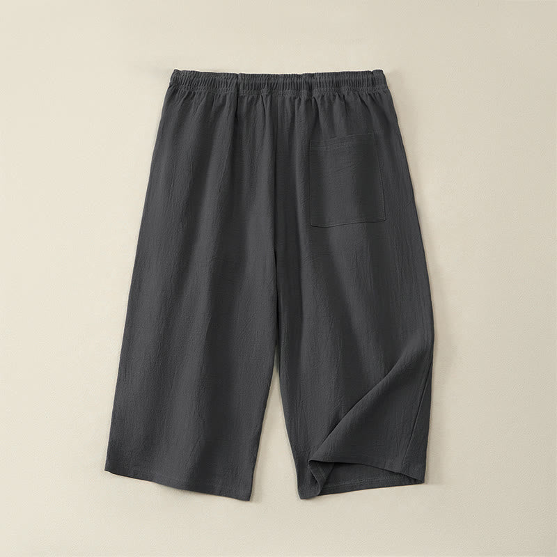 Buddha Stones Summer Casual Drawstring Solid Capri Pants Men's Straight Leg Pants With Pockets - image 16