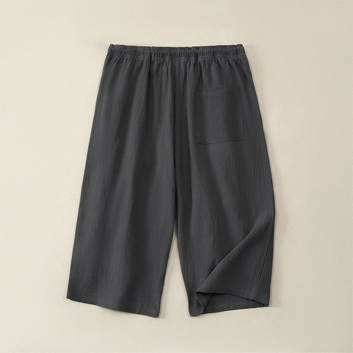 Buddha Stones Summer Casual Drawstring Solid Capri Pants Men's Straight Leg Pants With Pockets - image 16