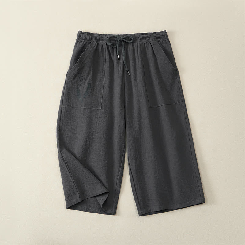 Buddha Stones Summer Casual Drawstring Solid Capri Pants Men's Straight Leg Pants With Pockets - DarkSlateGray - US/UK/AU42，EU52 (3XL) - image 15