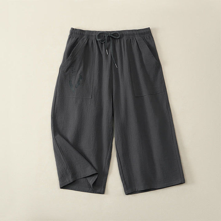 Buddha Stones Summer Casual Drawstring Solid Capri Pants Men's Straight Leg Pants With Pockets - DarkSlateGray - US/UK/AU42，EU52 (3XL) - image 15
