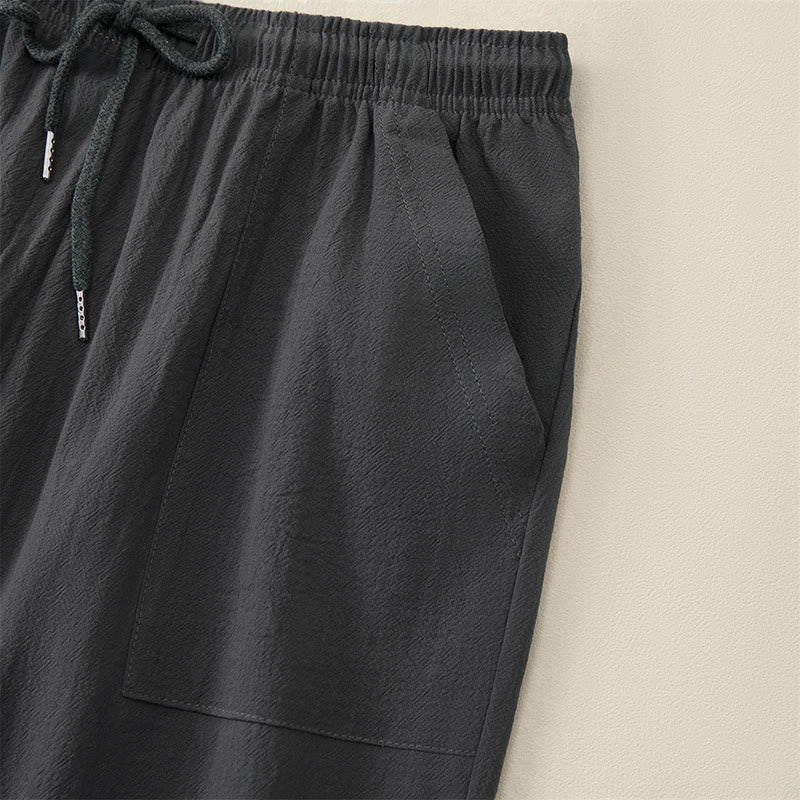 Buddha Stones Summer Casual Drawstring Solid Capri Pants Men's Straight Leg Pants With Pockets - image 19