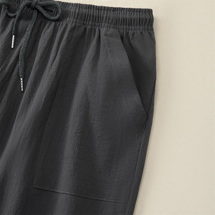 Buddha Stones Summer Casual Drawstring Solid Capri Pants Men's Straight Leg Pants With Pockets - image 19