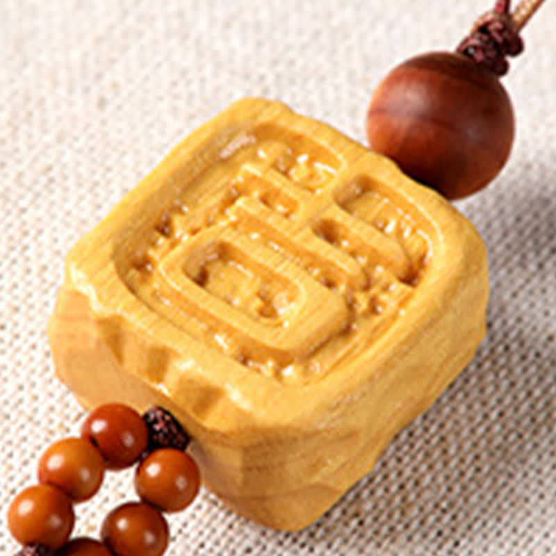 Buddha Stones Beech Wood Hand Carved Lucky Cat Phone Hanging Decoration - image 9