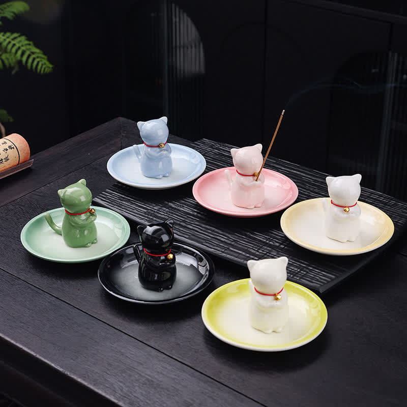 Buddha Stones Ceramic Kawaii Cat Incense Burner with Ash Catching Tray Without Incense - image 19