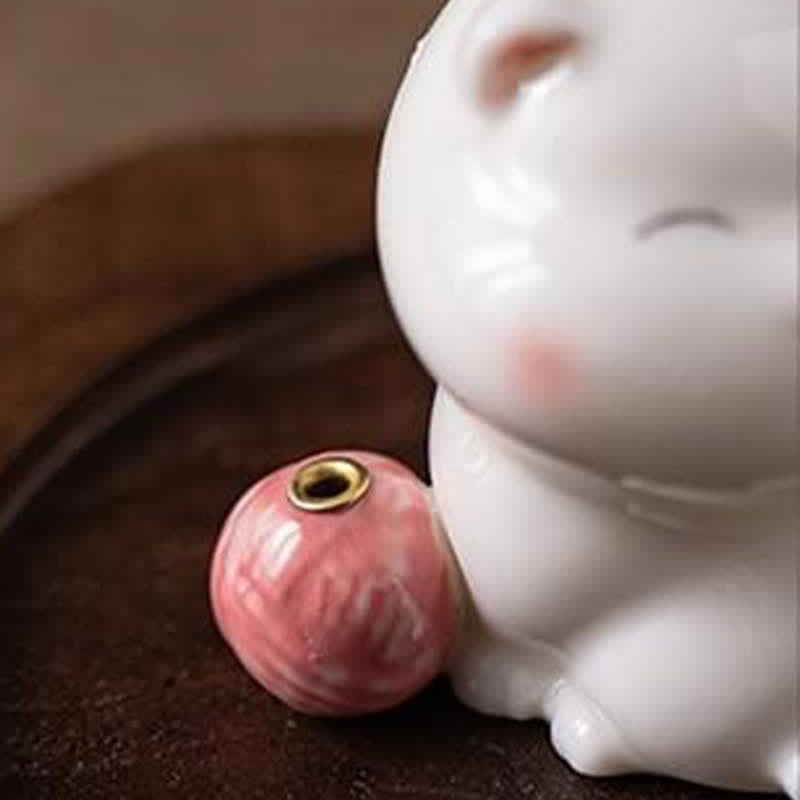 Buddha Stones Minimalist White Ceramic Cat Incense Burner with Pompom Without Incense - image 12