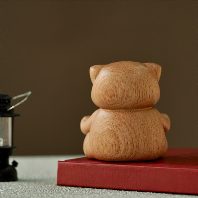 Buddha Stones Wood Meditating Cat Enlightenment Hand Carved Cute Animal Decor - image 6
