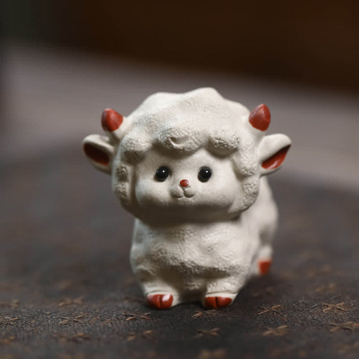 Buddha Stones Purple Clay Chinese Zodiac Cute Sheep Luck Tea Pet Decor - Standing Sheep - Purple Clay (Wisdom ♥ Grounded Calm Energy) - image 1