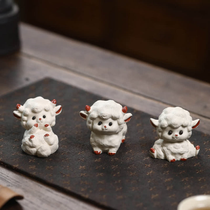 Buddha Stones Purple Clay Chinese Zodiac Cute Sheep Luck Tea Pet Decor - image 0