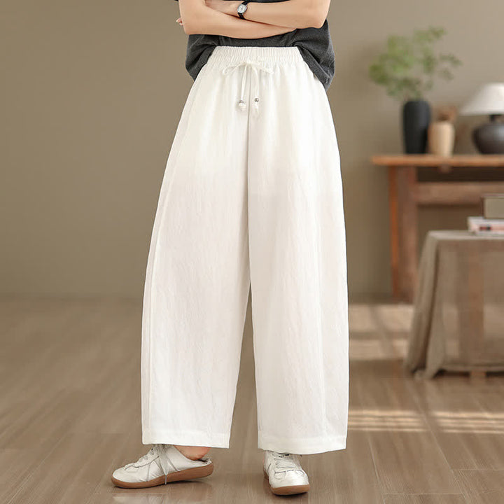 Buddha Stones Summer Casual Drawstring Solid Cropped Pants Women's Wide Leg Pants With Pockets - White - US12, UK/AU16, EU44 (2XL) - image 0