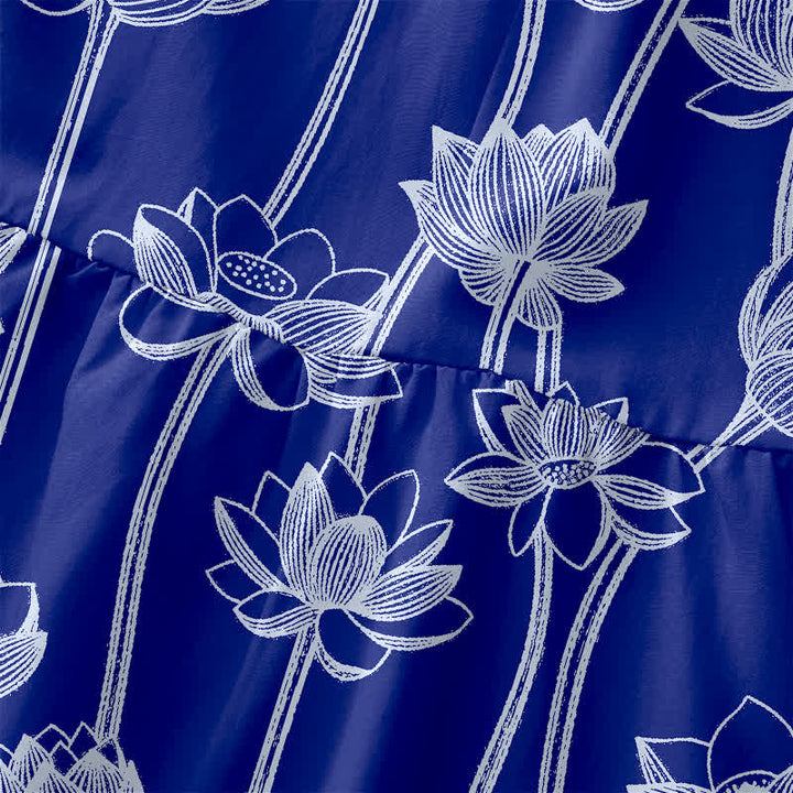 Buddha Stones Summer Casual Lotus Line Art Pattern Women's Summer Sleeveless Midi Dress With Pockets - image 1