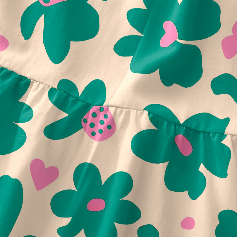 Buddha Stones Summer Casual Green Floral Hearts Pattern Women's Summer Sleeveless Midi Dress With Pockets - image 1
