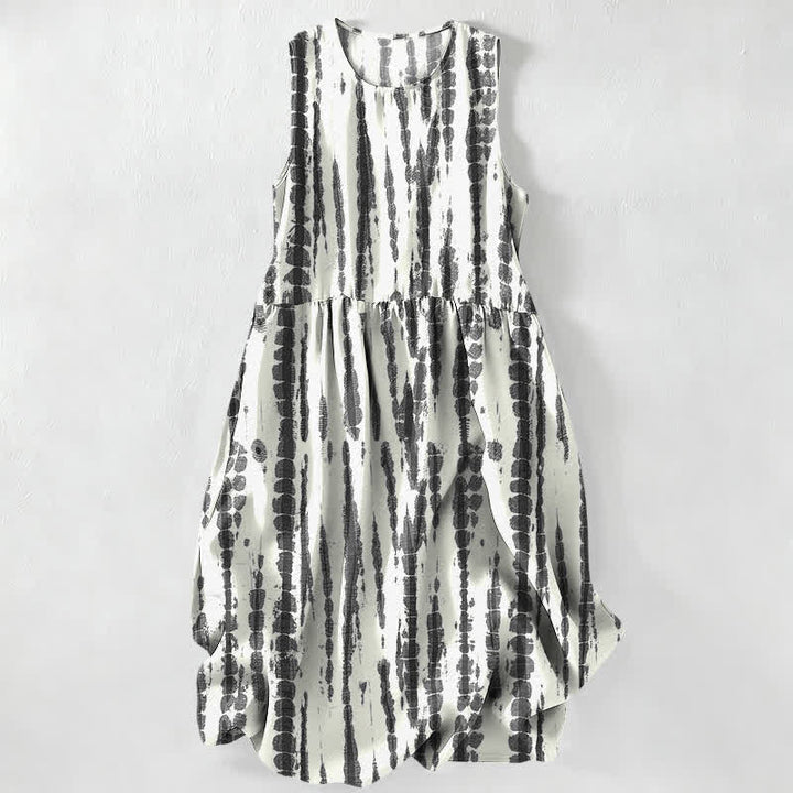 Buddha Stones Summer Casual Vertical Brush Stripe Pattern Women's Summer Sleeveless Midi Dress With Pockets - WhiteSmoke - US16，UK/AU20，EU48 (3XL) - image 4