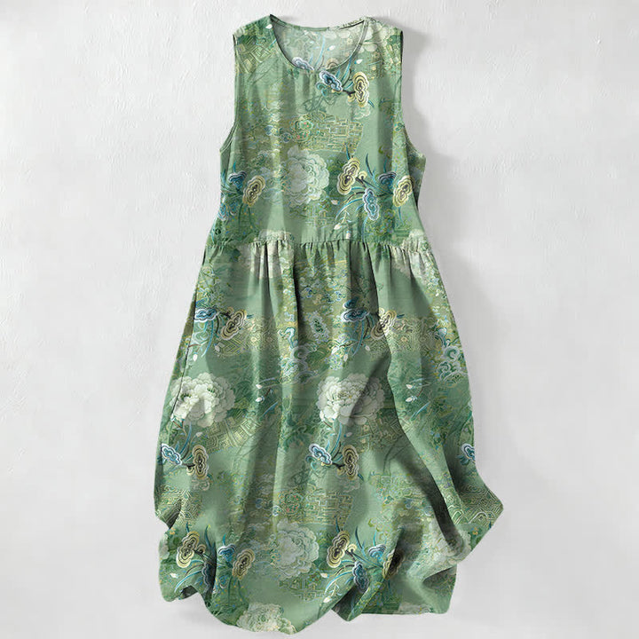 Buddha Stones Summer Casual Vintage Paisley Floral Pattern Women's Summer Sleeveless Midi Dress With Pockets - MediumSeaGreen - US16，UK/AU20，EU48 (3XL) - image 5