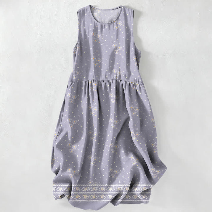 Buddha Stones Summer Casual Ditsy Floral Polka Dot Pattern Women's Summer Sleeveless Midi Dress With Pockets - Lavender - US16，UK/AU20，EU48 (3XL) - image 5