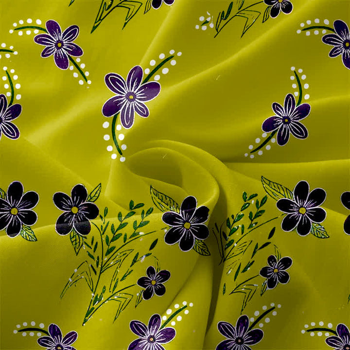 Buddha Stones Summer Casual Purple Floral Leaves Pattern Women's Summer Sleeveless Midi Dress With Pockets - image 3