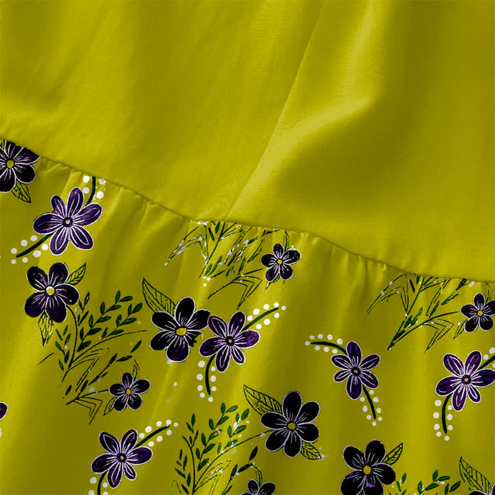 Buddha Stones Summer Casual Purple Floral Leaves Pattern Women's Summer Sleeveless Midi Dress With Pockets - image 1