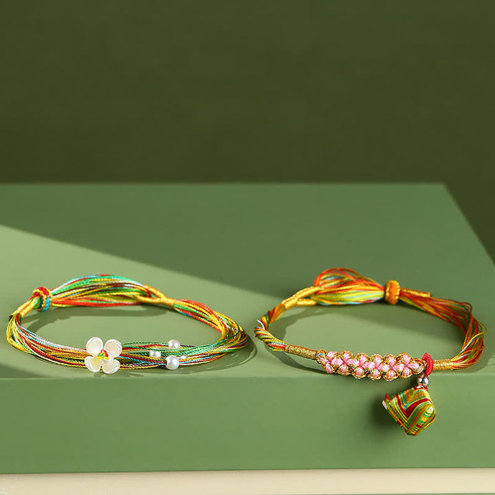 Buddha Stones Multiple Colorful String Zongzi Peach Blossoms Connection Bracelet - image 2