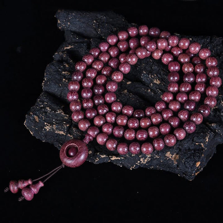 Buddha Stones Natural Peltogyne Gourd 108 Bead Mala - Round Buckle - 8mm - image 15