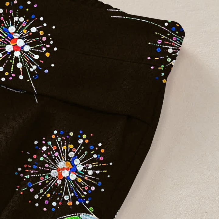 Buddha Stones Cotton Linen Colorful Dandelion Floral Pattern Women's Elastic Waist Wide Leg Pants With Pockets - image 2