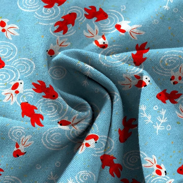 Buddha Stones Cotton Linen Koi Fish Pattern Women's Elastic Waist Wide Leg Pants With Pockets - image 3