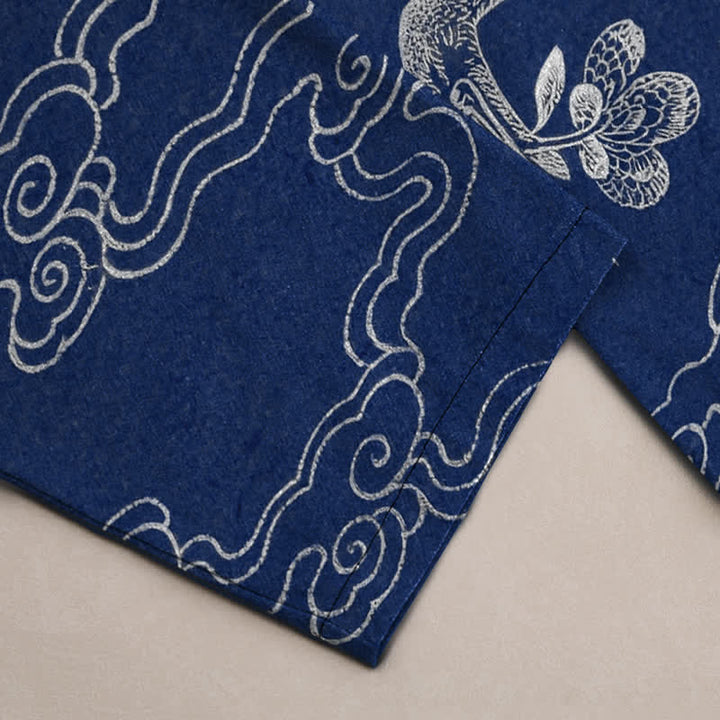 Buddha Stones Cotton White Crane Auspicious Cloud Pattern Men's Tapered Pants With Pockets - image 3
