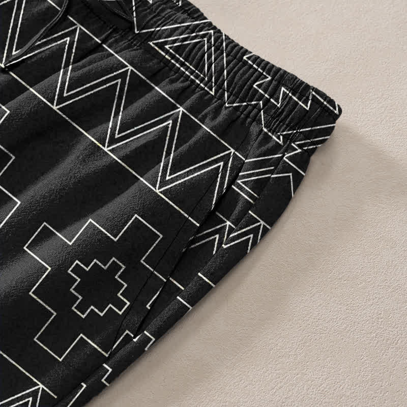 Buddha Stones Cotton Tribal White Geometric Pattern Men's Tapered Pants With Pockets - image 2