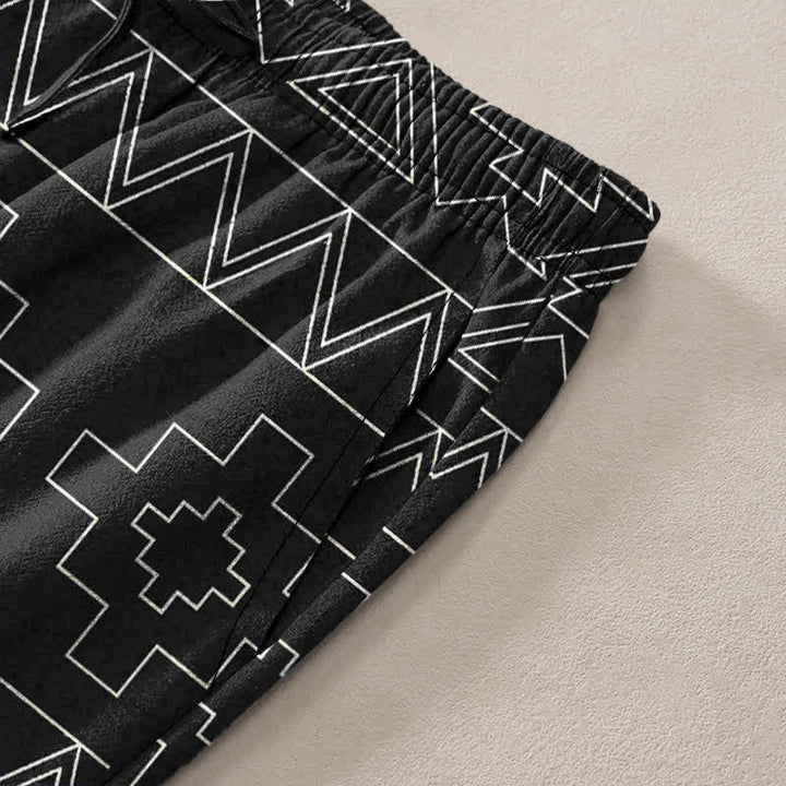 Buddha Stones Cotton Tribal White Geometric Pattern Men's Tapered Pants With Pockets - image 2