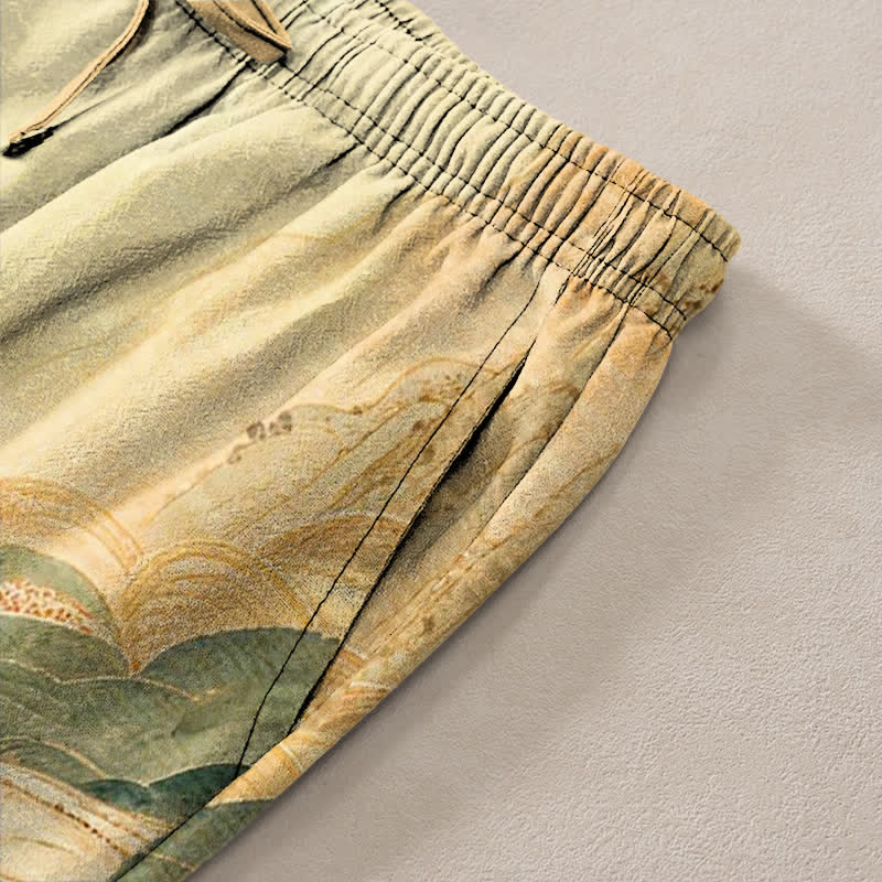 Buddha Stones Cotton Floral Mountain And River Pattern Men's Tapered Pants With Pockets - image 2