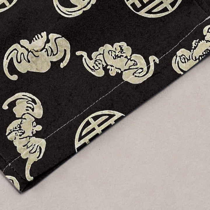 Buddha Stones Cotton Longevity Cloud Round Emblem Pattern Men's Tapered Pants With Pockets - image 2