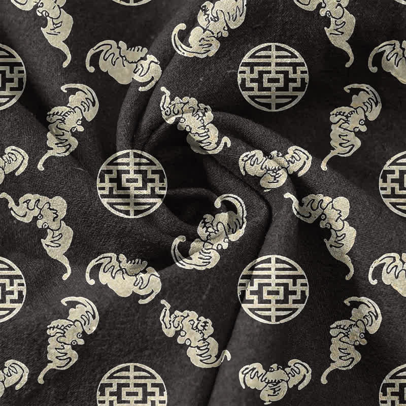 Buddha Stones Cotton Longevity Cloud Round Emblem Pattern Men's Tapered Pants With Pockets - image 3