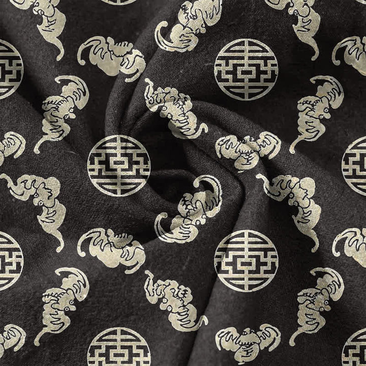 Buddha Stones Cotton Longevity Cloud Round Emblem Pattern Men's Tapered Pants With Pockets - image 3