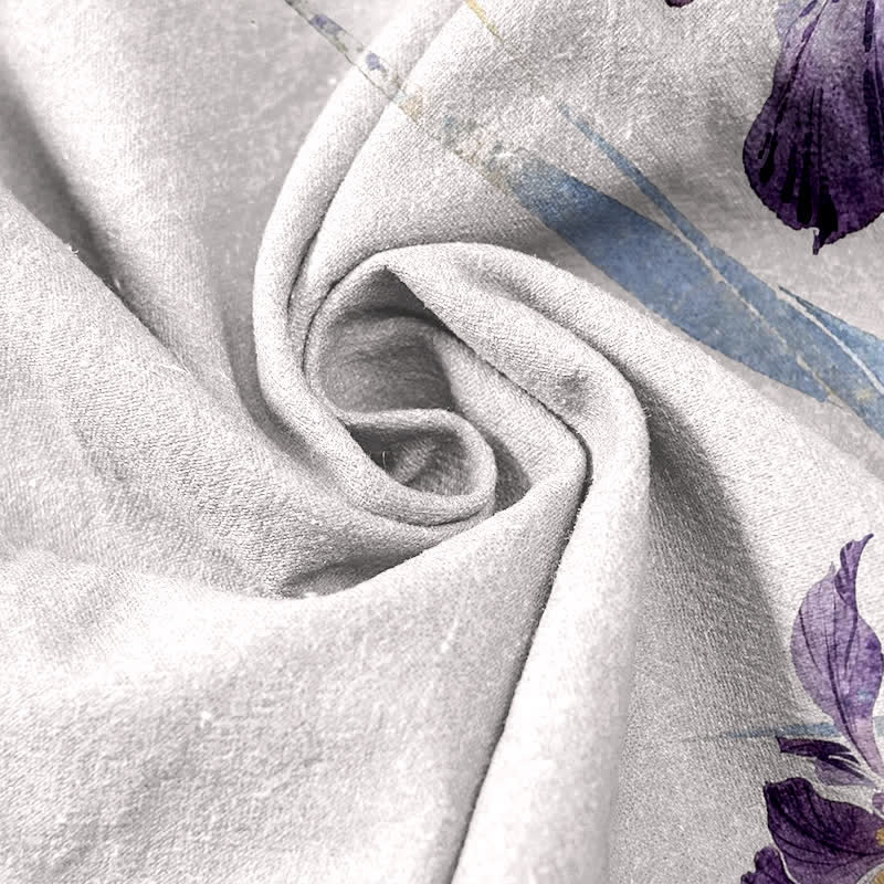Buddha Stones Pure Cotton Graceful Iris Pattern Women's Elastic Waist Pants With Pockets - image 2