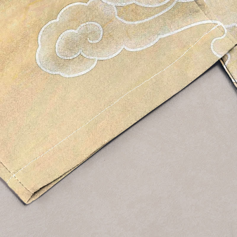 Buddha Stones Pure Cotton Cloud and Flying Bird Pattern Women's Elastic Waist Pants With Pockets - image 1