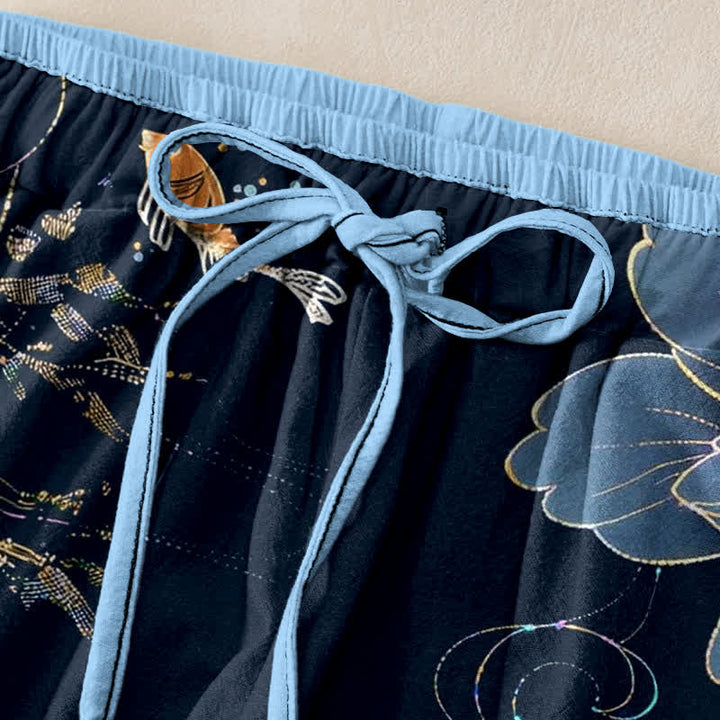 Buddha Stones Pure Cotton Koi Fish Lotus Pattern Women's Elastic Waist Pants With Pockets - image 1
