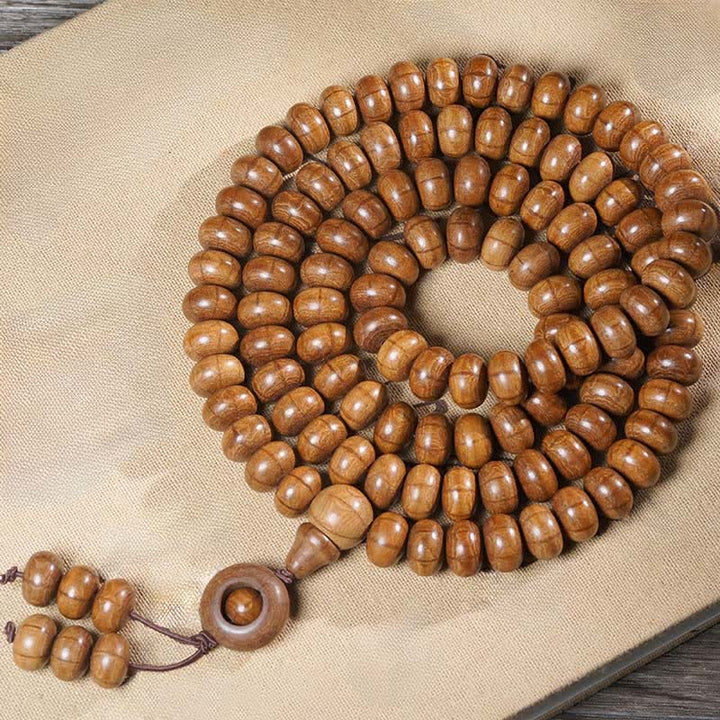 Buddha Stones Natural Abelia Biflora Wood Protection 108 Bead Mala - image 1