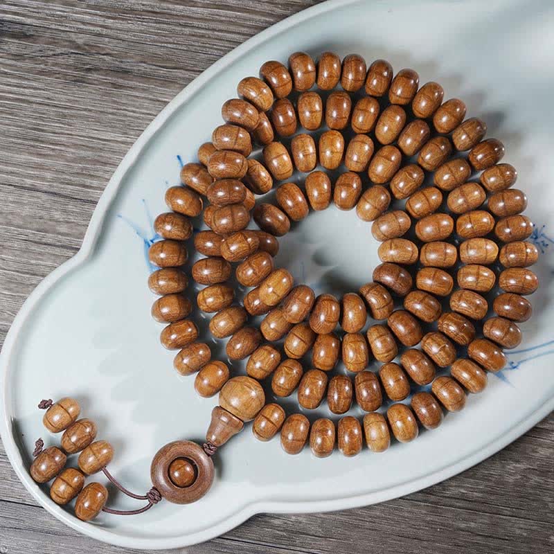 Buddha Stones Natural Abelia Biflora Wood Protection 108 Bead Mala - 8*12 mm - image 0