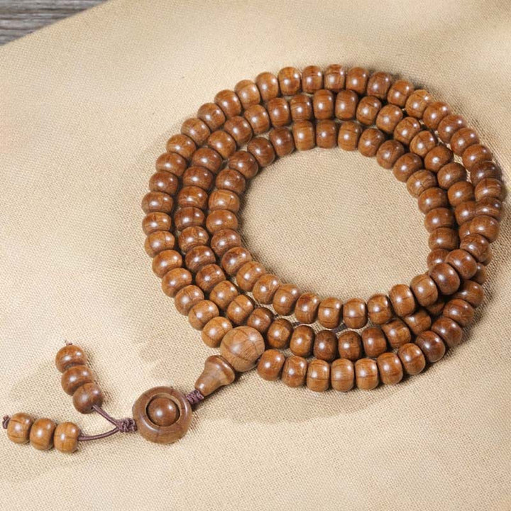 Buddha Stones Natural Abelia Biflora Wood Protection 108 Bead Mala - 6*8 mm - image 3