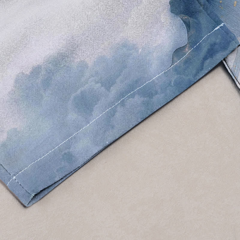 Buddha Stones Pure Cotton Lotus Ink Pattern Women's Elastic Waist Pants With Pockets - image 1