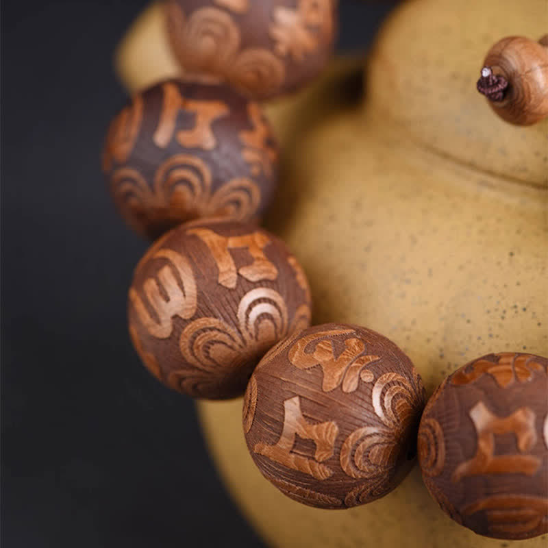 Buddha Stones Natural Abelia Biflora Wood Heart Sutra Om Mani Padme Hum Bracelet - image 2