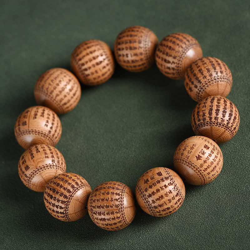 Buddha Stones Natural Abelia Biflora Wood Heart Sutra Om Mani Padme Hum Bracelet - Diamond Sutra - image 7