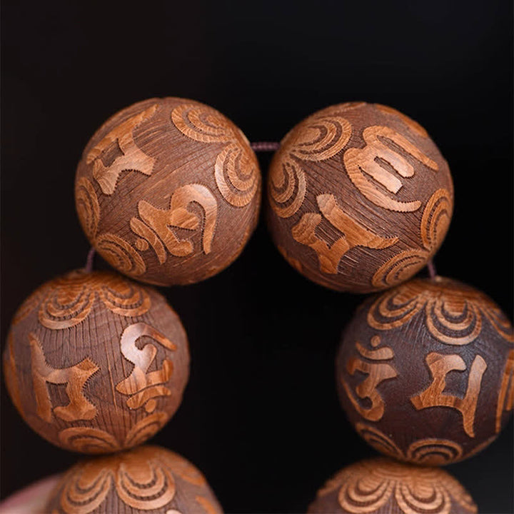 Buddha Stones Natural Abelia Biflora Wood Heart Sutra Om Mani Padme Hum Bracelet - image 3