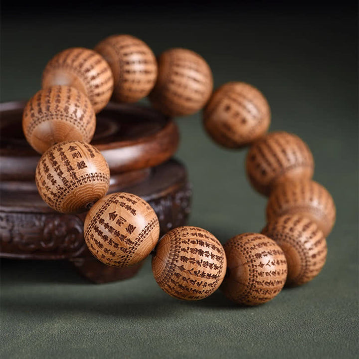 Buddha Stones Natural Abelia Biflora Wood Heart Sutra Om Mani Padme Hum Bracelet - image 9