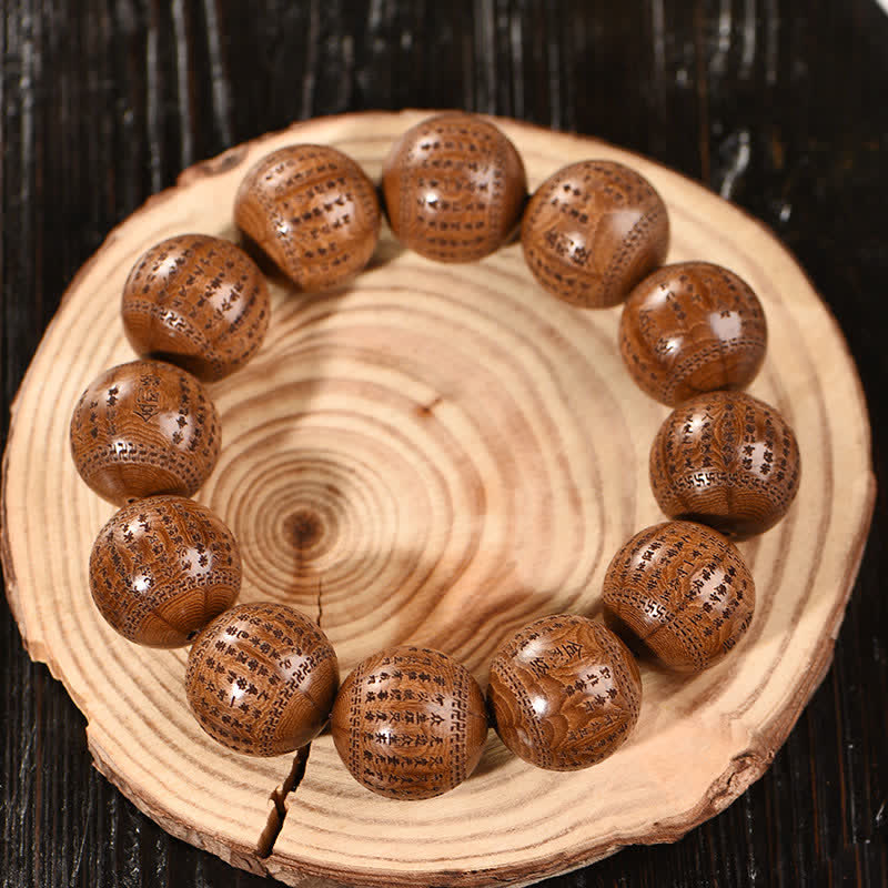 Buddha Stones Natural Abelia Biflora Wood Heart Sutra Om Mani Padme Hum Bracelet - image 11