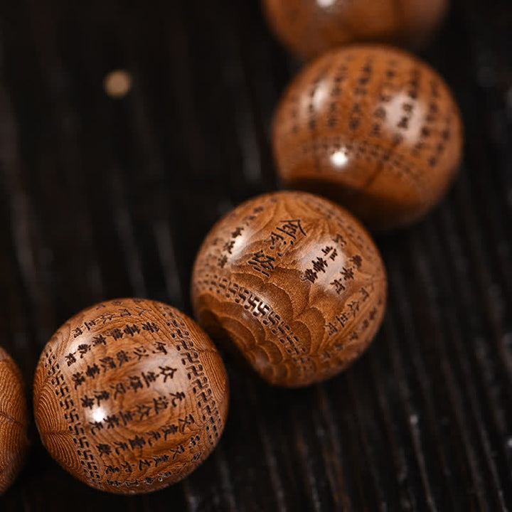 Buddha Stones Natural Abelia Biflora Wood Heart Sutra Om Mani Padme Hum Bracelet - image 14