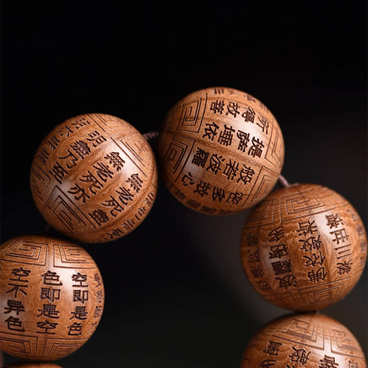 Buddha Stones Natural Abelia Biflora Wood Heart Sutra Om Mani Padme Hum Bracelet - image 16
