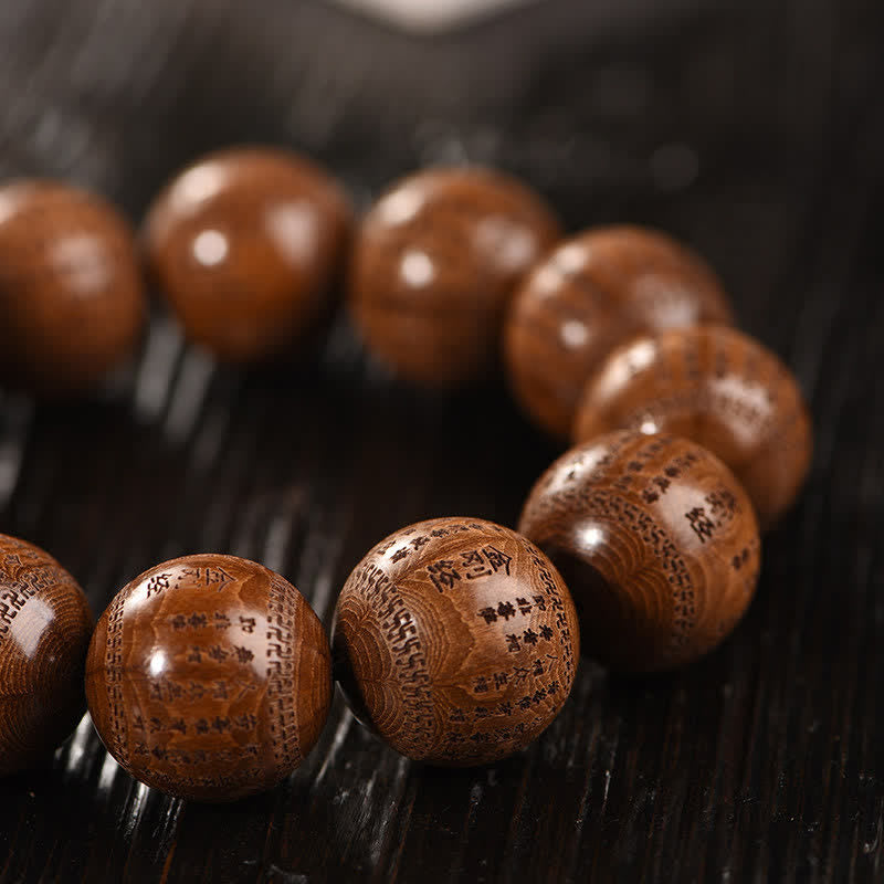 Buddha Stones Natural Abelia Biflora Wood Heart Sutra Om Mani Padme Hum Bracelet - image 12