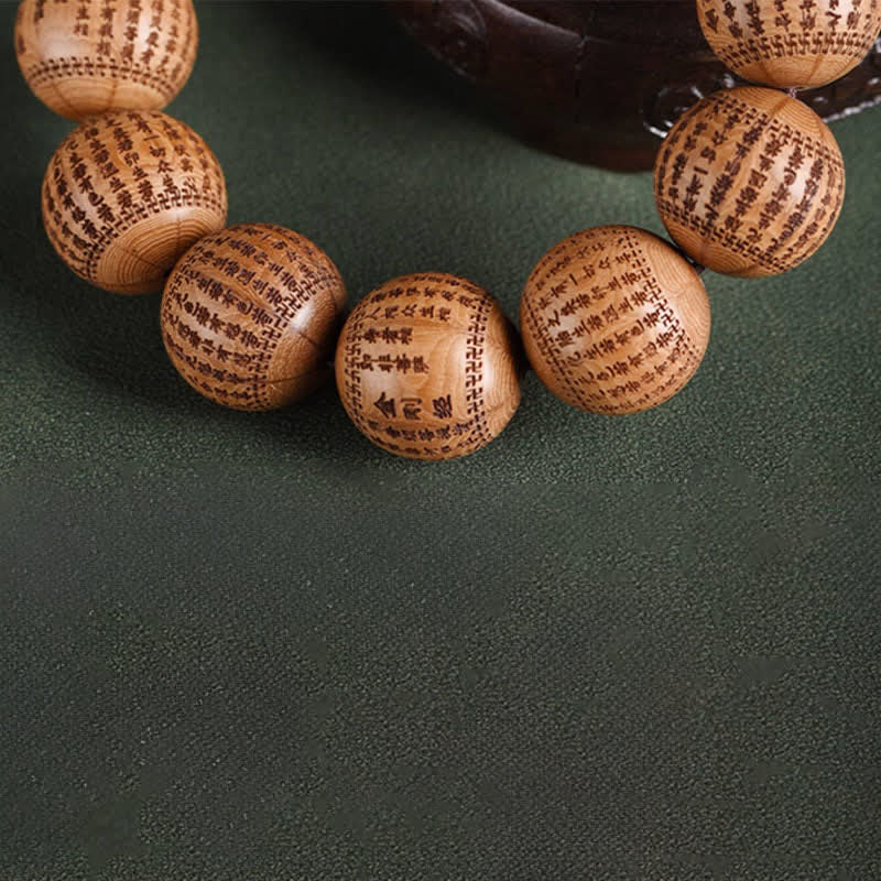 Buddha Stones Natural Abelia Biflora Wood Heart Sutra Om Mani Padme Hum Bracelet - image 13